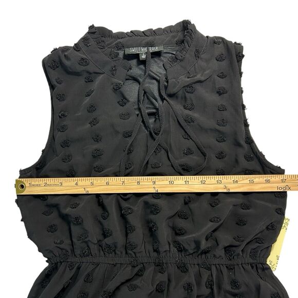 New Sweet Wanderer Dress Sz M Black Sheath Midi Fit Flare Pom Pom Polka Dot NWT - Picture 8 of 10